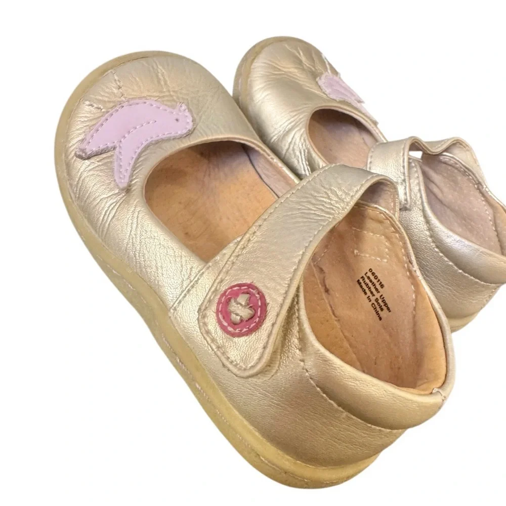 LIVIE & LUCA PIO PIO GOLD LEATHER bird Applique mary Jane girl’s shoes size 7